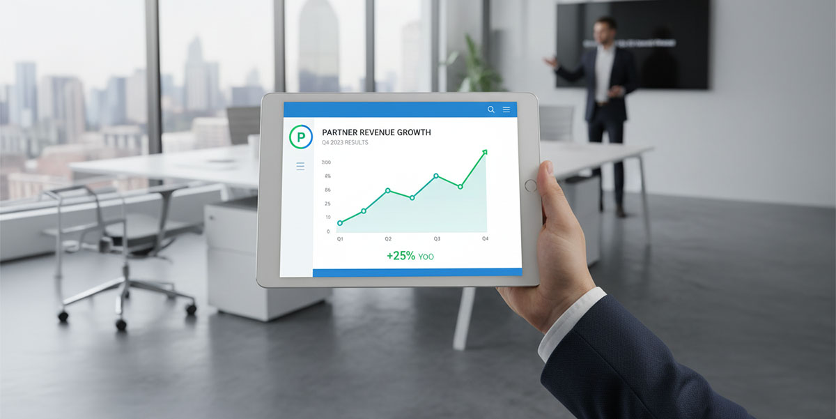 A sales chart on a partner portal app, illustrating revenue growth.