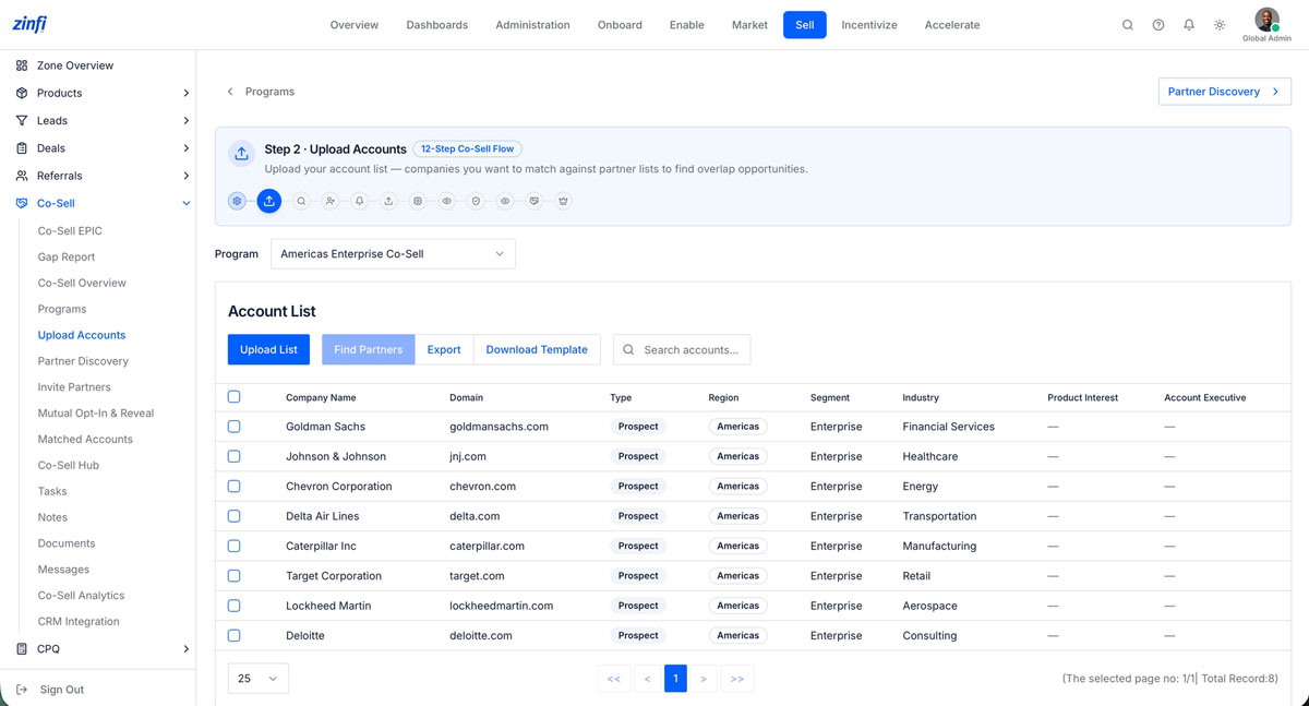 Vendor account onboarding partner co-selling management