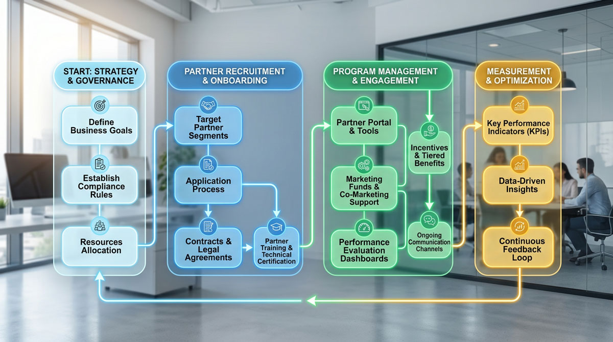 A flowchart showing the structure of modern partner ecosystem management.