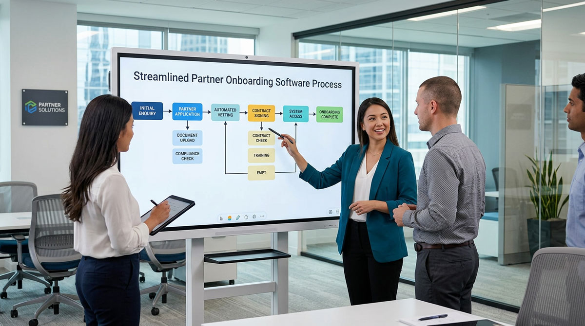 A flowchart illustrating a streamlined partner onboarding software process.