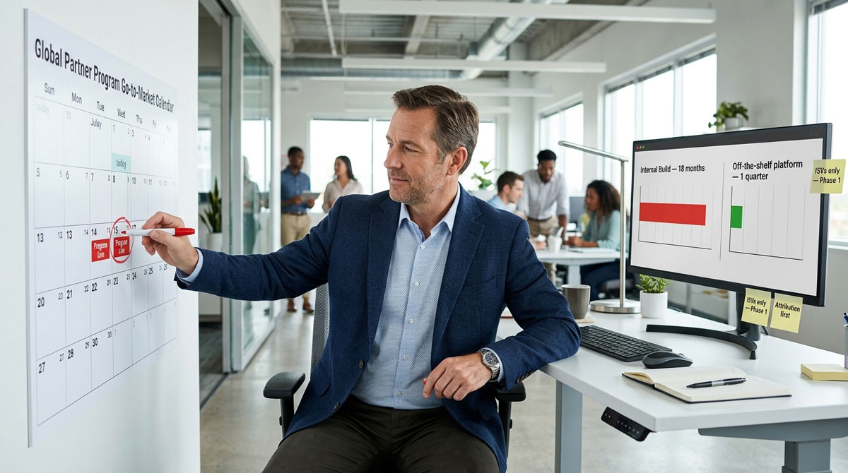 Channel operations director using deal registration software to plan a quarter-based ISV co-sell program launch versus a multi-year internal build.