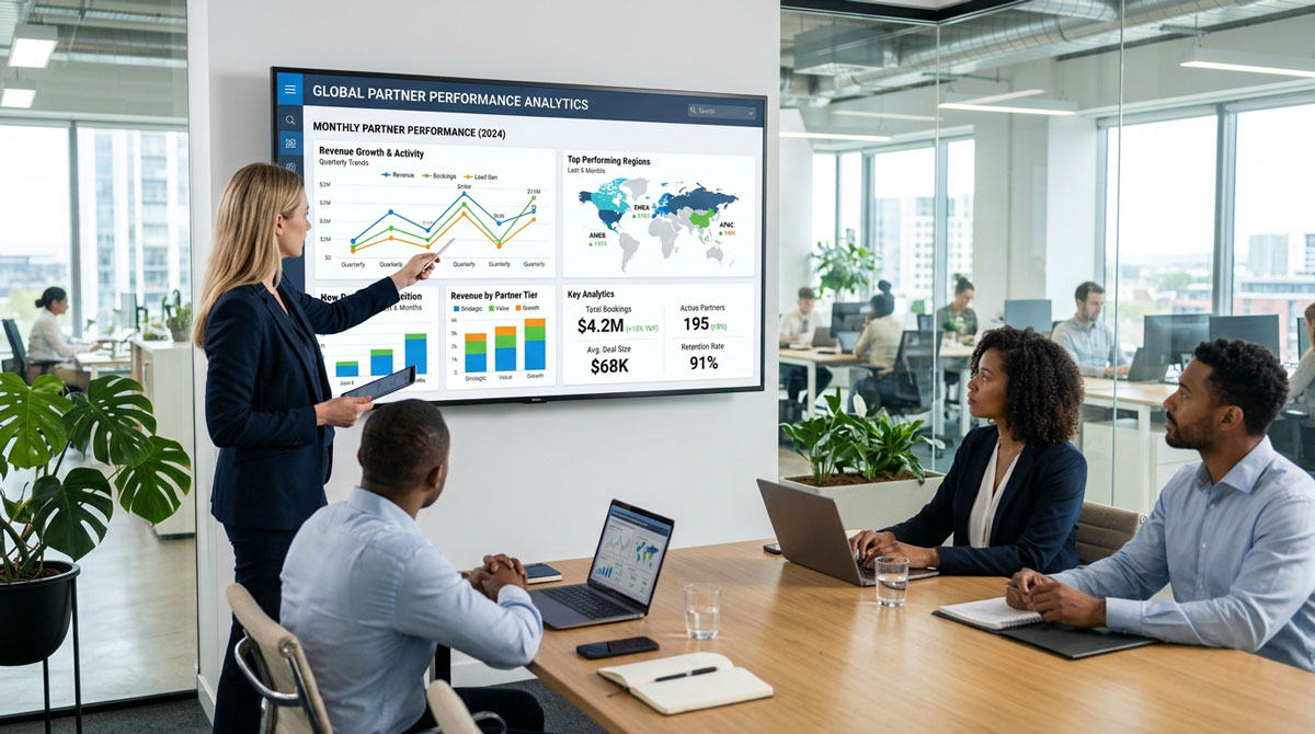 A data visualization chart showing partner performance analytics with trends and key metrics.