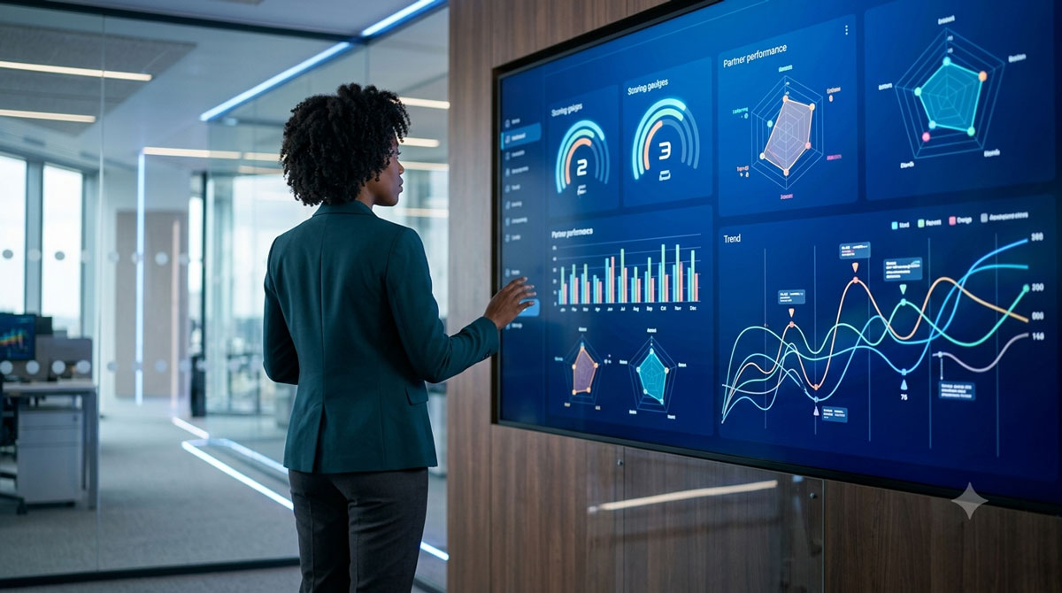 AI-powered partner sales enablement readiness scoring dashboard reviewed by a channel account manager.