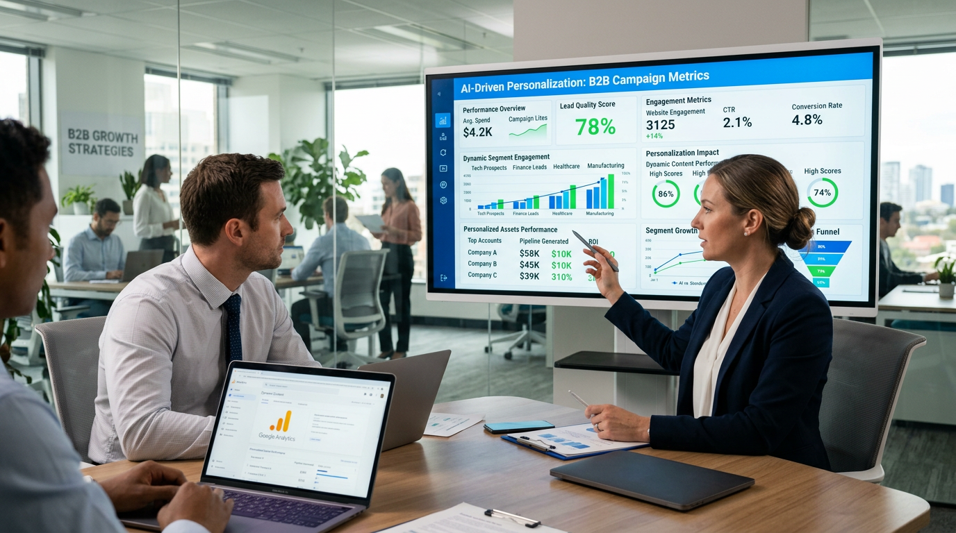 A dashboard showing AI-driven personalization metrics for a B2B marketing campaign
