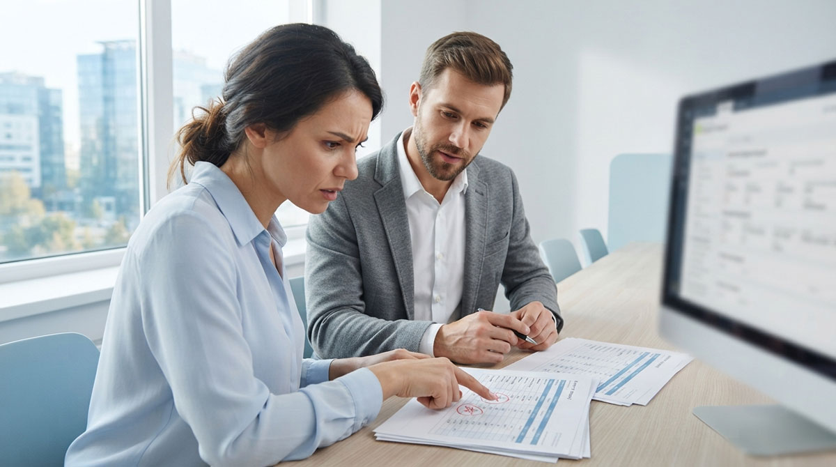Two channel managers reviewing a flagged channel conflict during deal registration automation approval.